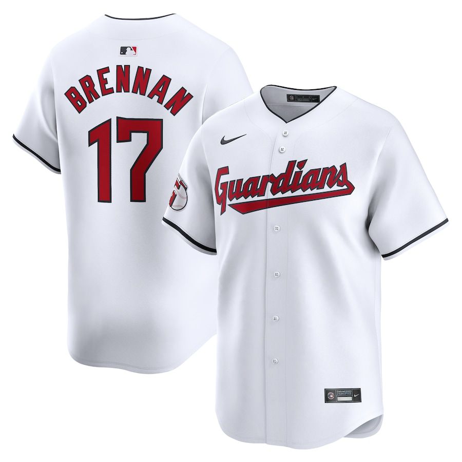 Men Cleveland Guardians 17 Will Brennan Nike White Home Limited Player MLB Jersey